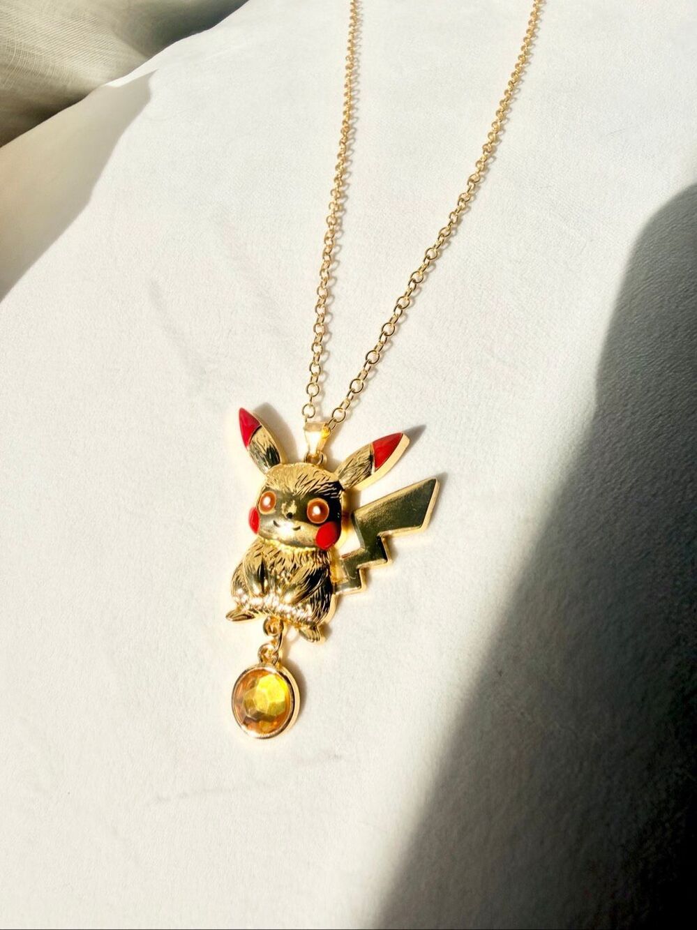 Pokémon Pikachu Gold Tone Pendant Necklace Rhinestone Y2K Kawaii